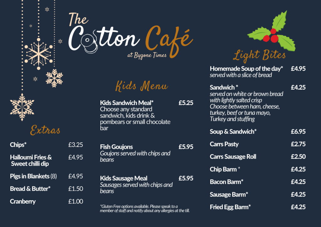 The Reserve side of the Festive Menu at the Cotton Cafe, Bygone Times.